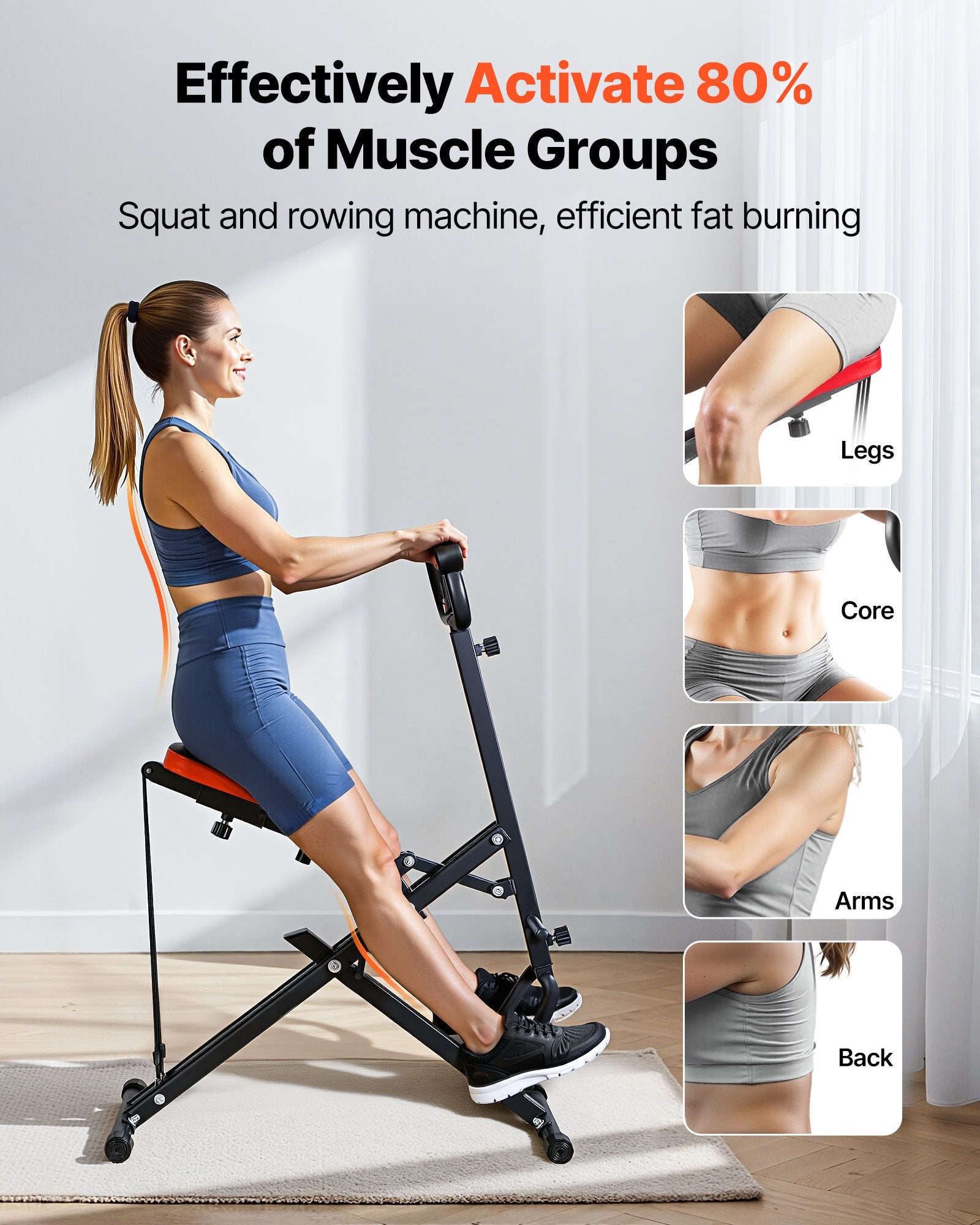 Squat Machine, Deep Squat Rowing Machine For Home, Easy Setup & Foldable Exercise Equipment, Glute Trainer Machine With 3 High-Strength Resistance Bands, Glutes & Leg Home Workout Machine, Black