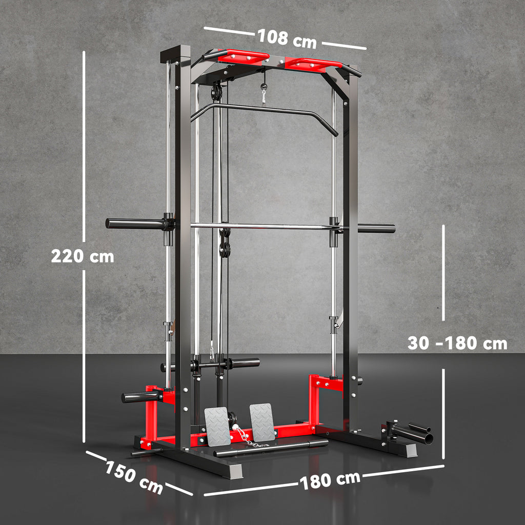 SPORTNOW Cable Crossover Machine, Multi-Function Power Rack With Pull Up Bar, Lat Pull Down System, Squat Rack, Barbell Bar