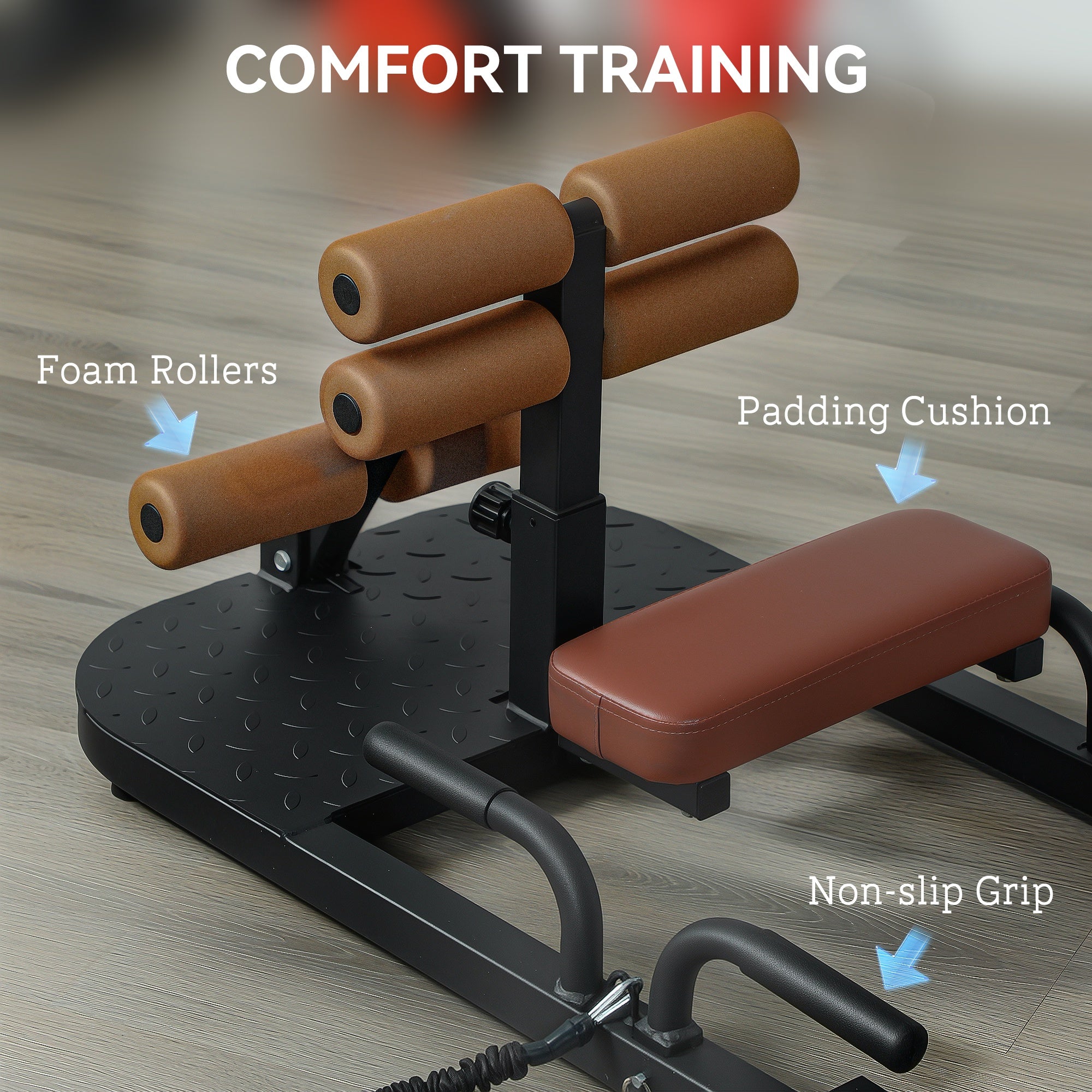 Foldable Sissy Squat Machine, Hip Thrust Machine with Push Up Stand, Multipurpose Glute Workout Equipment, Black