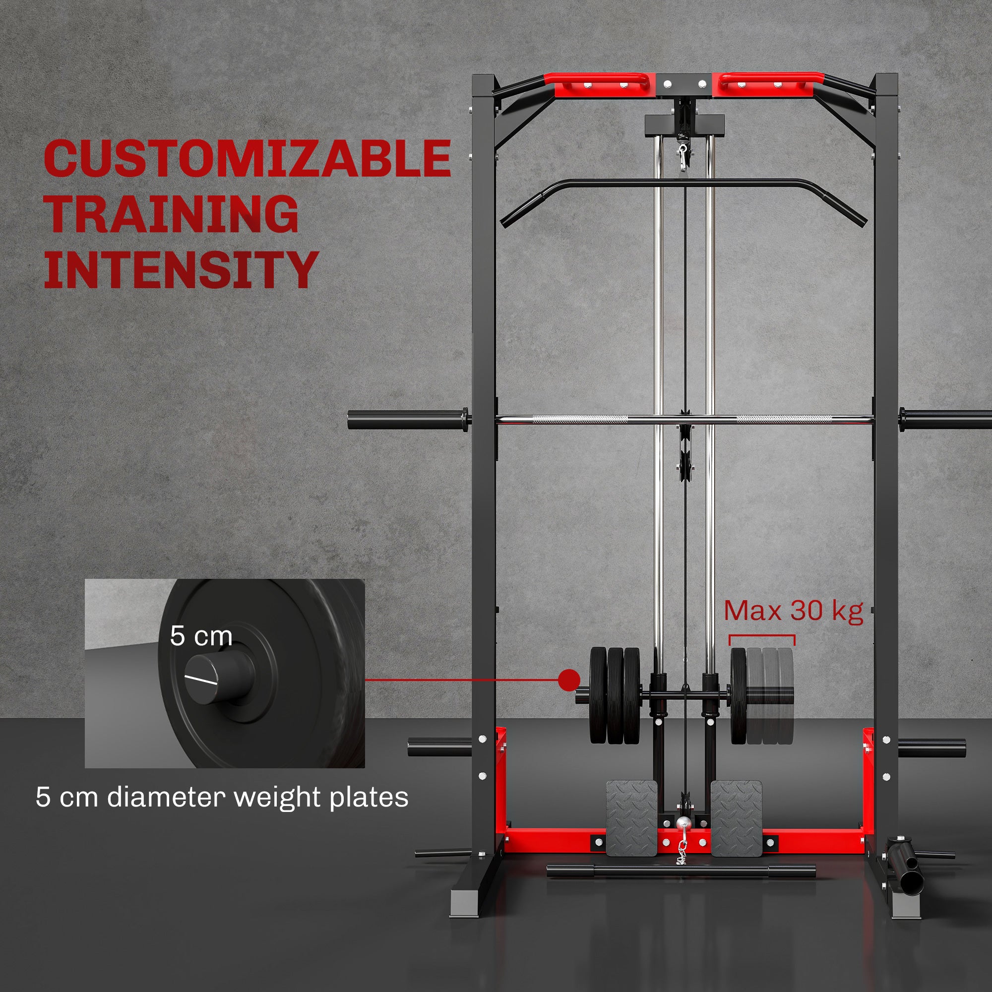 SPORTNOW Cable Crossover Machine, Multi-Function Power Rack With Pull Up Bar, Lat Pull Down System, Squat Rack, Barbell Bar