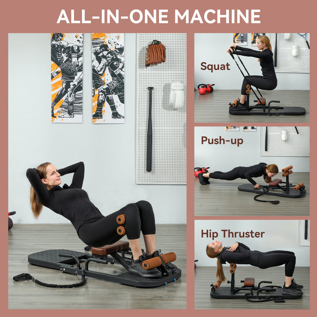 Foldable Sissy Squat Machine, Hip Thrust Machine with Push Up Stand, Multipurpose Glute Workout Equipment, Black
